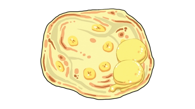 Roti fujima, czyli z plastrami banana i kulką lodów o smaku słodkiej kukurydzy. Słodkie i smaczne, polecam. Cena: ok 5RM