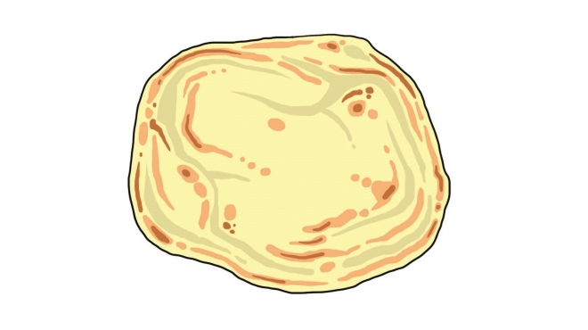 Zwykły placek roti, kruchy z zewnątrz, miękki i warstwowy jak ciasto francuskie w środku.  Dostaniecie do niego curry w którym możecie maczać placek. Cena: 1-2RM